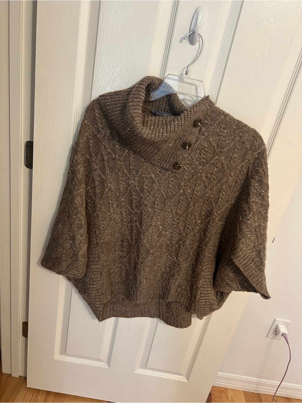 Anthropologie Cozy Brown Button-Shoulder Cable Knit Sweater